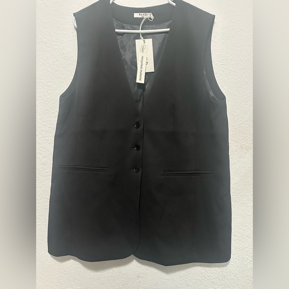 NA-KD Oversized Vest Size 44 Black Sleeveless Button-Up Vest - Picture 5 of 14